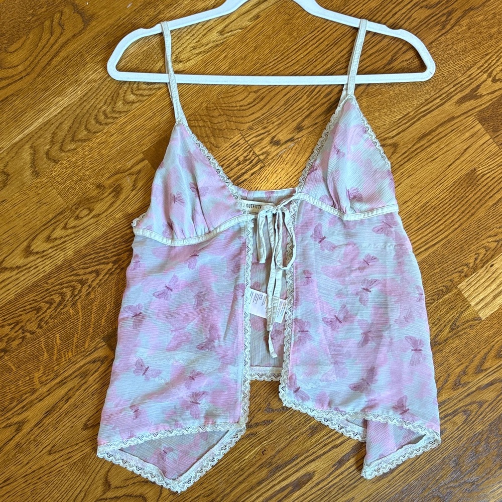 Urban Outfitters Butterfly pattern Pink and Gray Asymmetrical Cami/top